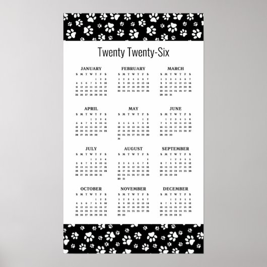 Pfotenabdrücke Design 2026 Kalender Poster (Vorne)