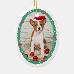 Pfotenabdrücke & Schleifen Weihnachtsbaum Welpen e Keramik Ornament