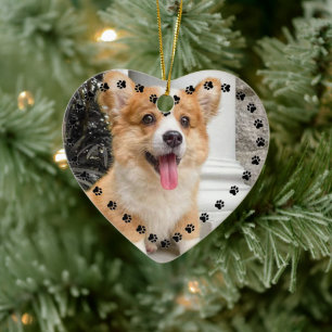 Pfotenabdrücke und Herzen Rahmen Benutzerdefiniert Keramik Ornament