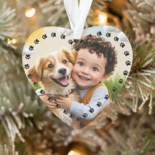 Pfotenabdrücke und Herzen Rahmen Benutzerdefiniert Ornament