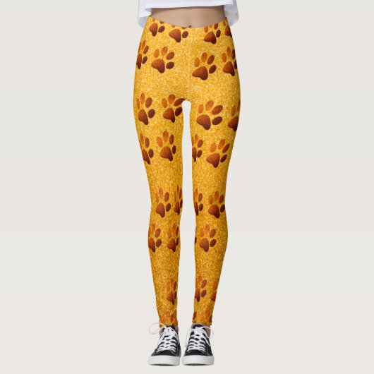 Pfotengold-Glitzer auf goldenem Hintergrund Leggings (Vorderseite)