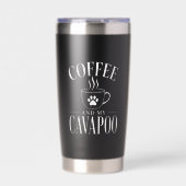 Pfotenkaffee und mein Cavapoo-Liebhaber Schwarz Thermobecher (Vorderseite)