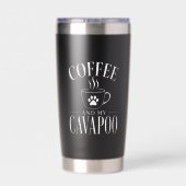 Pfotenkaffee und mein Cavapoo-Liebhaber Schwarz Thermobecher (Rückseite)