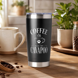 Pfotenkaffee und mein Cavapoo-Liebhaber Schwarz Thermobecher