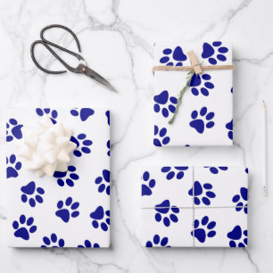 Pfotenmuster, Hundepfoten, marineblaue Pfoten Geschenkpapier Set