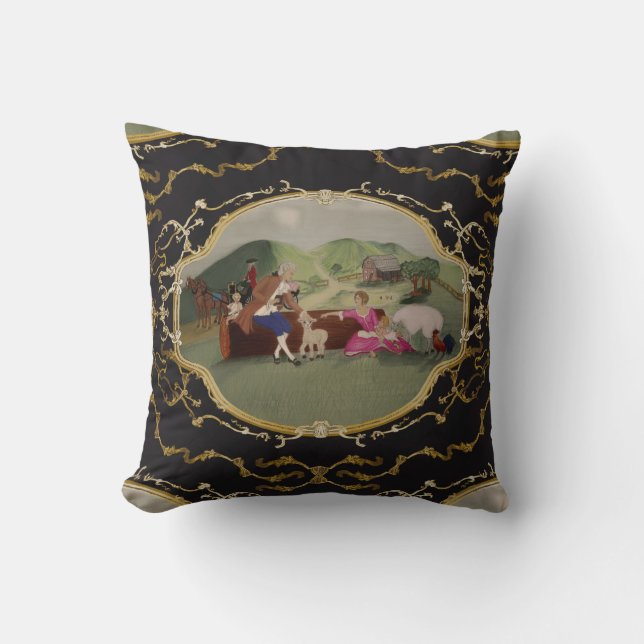 PH&D Französisch Toile Pillow Black and Gold Kissen (Vorderseite)