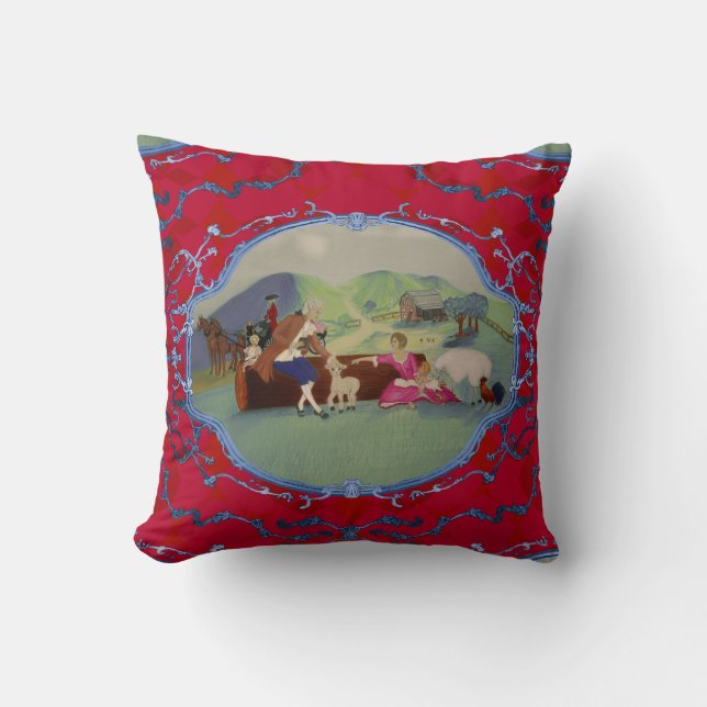PH&D Französisch Toile Pillow Red und Blue Kissen (Vorderseite)