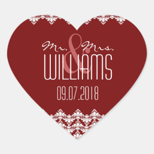 PH&D Wedding Heart Sticker Burgundy Damask