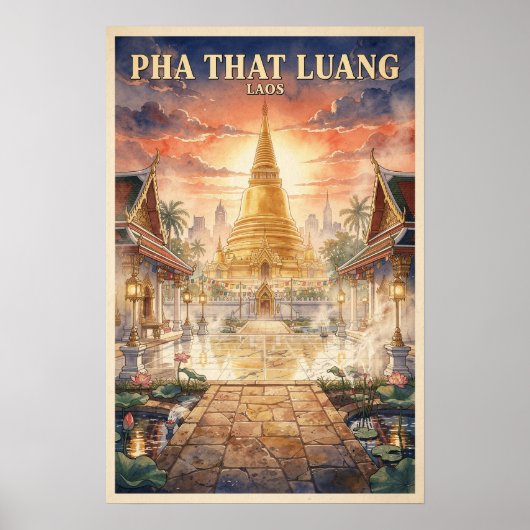 Pha That Luang Laos Vintage Reise Poster (Vorne)