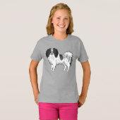 Phalène-Hund in Schwarz-Weiß-Coat-Farbe Zeichnend T-Shirt (Vorne ganz)