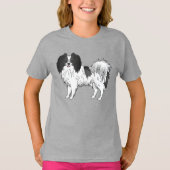 Phalène-Hund in Schwarz-Weiß-Coat-Farbe Zeichnend T-Shirt (Vorderseite)