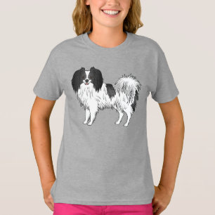 Phalène-Hund in Schwarz-Weiß-Coat-Farbe Zeichnend T-Shirt