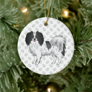 Phalène-Hund mit schwarzem und beliebigem Pfotenmu Keramik Ornament