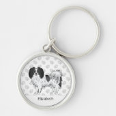 Phalène in Schwarzweiß mit Personalisierter Bezeic Schlüsselanhänger (Vorne)