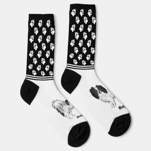 Phalène Schwarz und Weiß mit Personalisiertem Name Socken (Rechts)