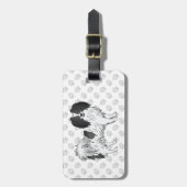 Phalène Schwarz-Weiß-Happy Fluffy Hund auf Paws Gepäckanhänger (Vorderseite vertikal)