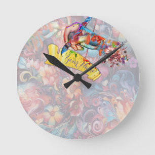 Phantasieblumen malen, die die Natur ausdrücken Runde Wanduhr