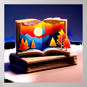 Phantasievolle Papier-Pop-Up-Landschaft Poster