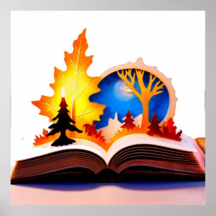 Phantasievolle Papier-Pop-Up-Landschaft Poster