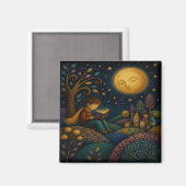 PHANTASIEVOLLER JUNGE LESEND UNTER DEM MOND MAGNET (Vorderseite/Rückseite)