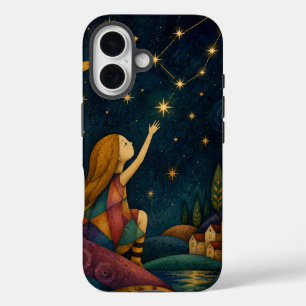 PHANTASIEVOLLES MÄDCHEN, DAS NACH DEN STERNEN GREI iPhone 16 HÜLLE