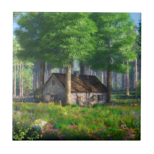 Phantasti: Die Forest Hütte Tile / Trivet Fliese (Vorderseite)