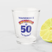 PHANTASTISCH 50 Geburtstag BLAU Text Schnapsglas (Vorderseite)