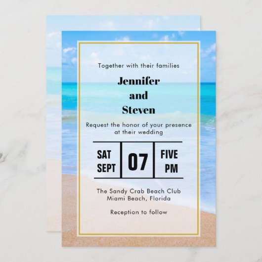 Phantastisch Beach Tropical Scene Foto Hochzeit ei Einladung (Vorne/Hinten)