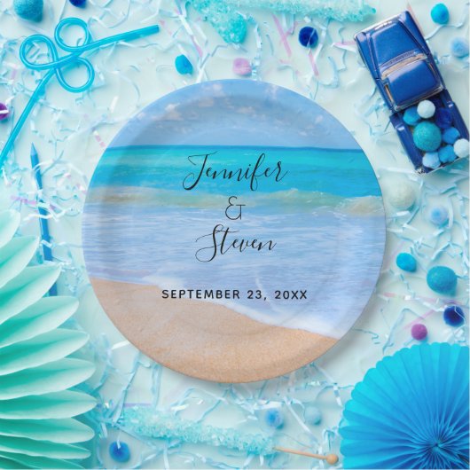 Phantastisch Beach Tropical Scene Foto Hochzeit Pappteller (Party)