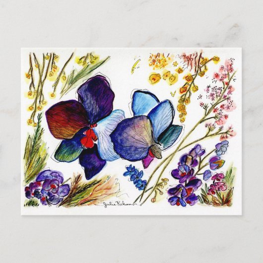 Phantastisch-Blaue Orchidee und Blätter Postkarte (Vorderseite)