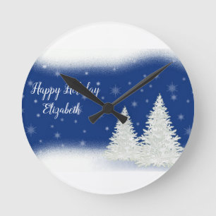 Phantastisch Blue Christmas Night Personalisiert Runde Wanduhr