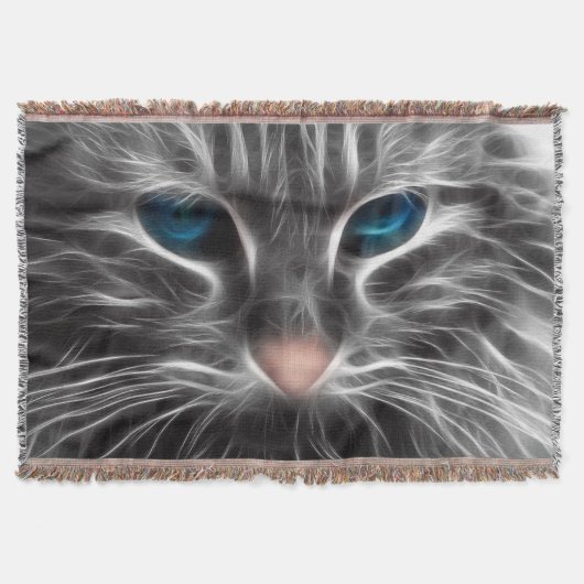 Phantastisch Blue Mit Augen Cat Face Decke (Vorderseite)