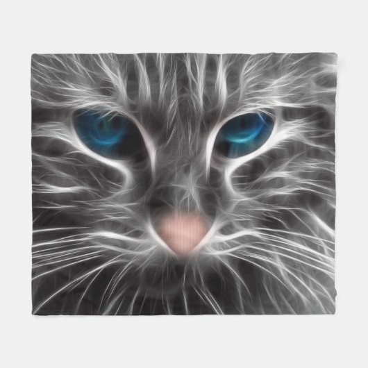 Phantastisch Blue Mit Augen Cat Face Fleecedecke (Vorderseite (Horizontal))