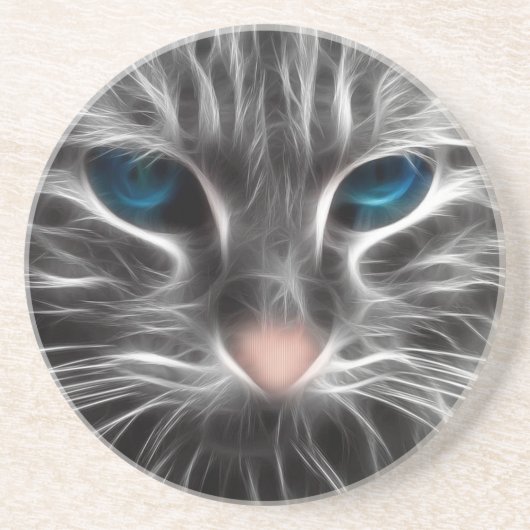 Phantastisch Blue Mit Augen Cat Face Getränkeuntersetzer (Vorne)