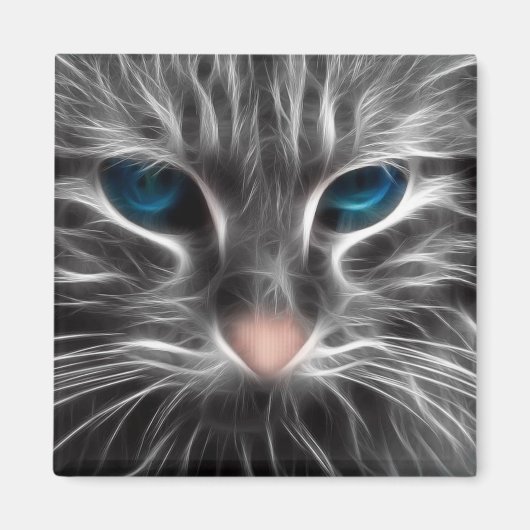 Phantastisch Blue Mit Augen Cat Face Magnet (Vorne)