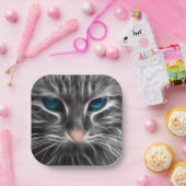 Phantastisch Blue Mit Augen Cat Face Pappteller (Party)
