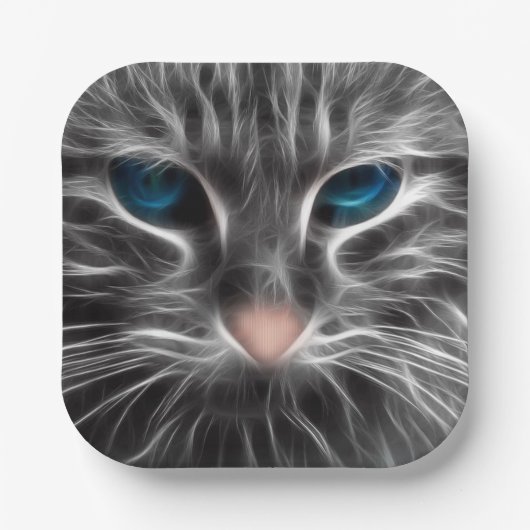 Phantastisch Blue Mit Augen Cat Face Pappteller (Vorderseite)