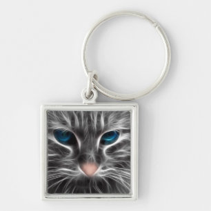 Phantastisch Blue Mit Augen Cat Face Schlüsselanhänger
