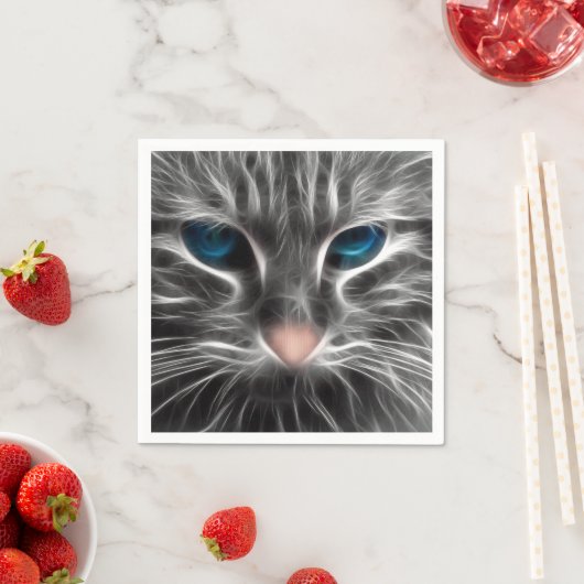 Phantastisch Blue Mit Augen Cat Face Serviette (Beispiel)