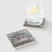 Phantastisch Blue Mit Augen Cat Face Steinuntersetzer (Seitenansicht)
