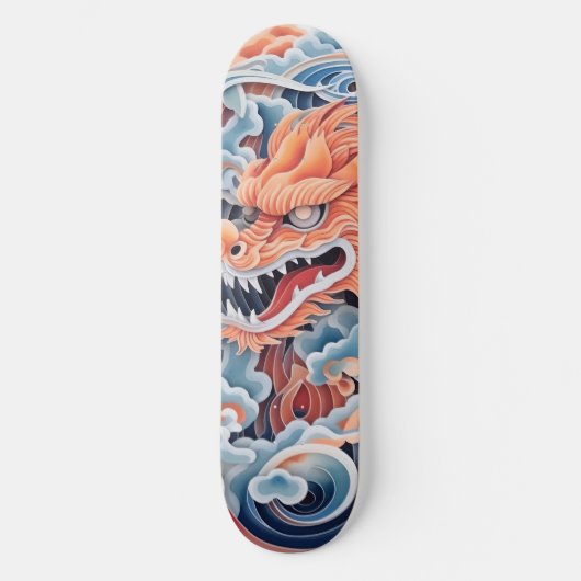 Phantastisch Dragon Head Orange Blue Hue Skateboard (Vorderseite)