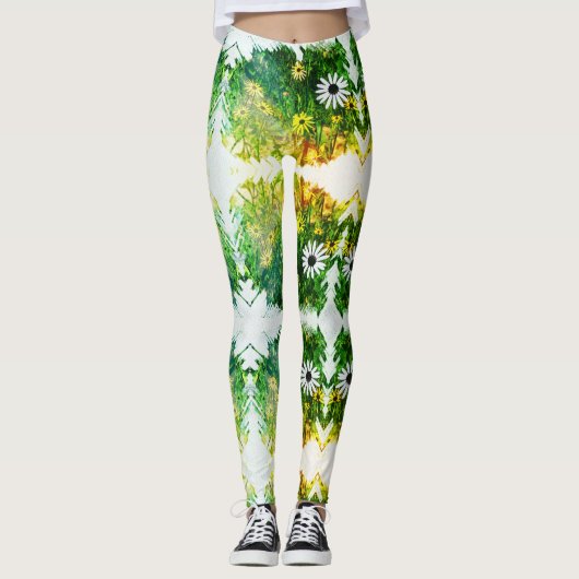 Phantastisch Gelbe weiße Blume Leggings (Vorderseite)