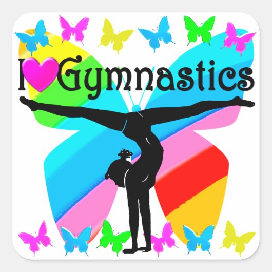 PHANTASTISCH I LIEBE GYMNASTICS BUTTERFLY-DESIGN QUADRATISCHER AUFKLEBER (Vorderseite)