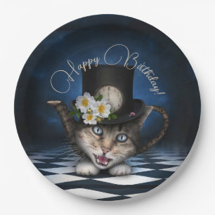 Phantastisch Mad Hatter Teapot Katze Whimsical Geb Pappteller