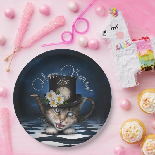 Phantastisch Mad Hatter Teapot Katze Whimsical Geb Pappteller (Party)