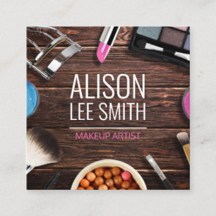 Phantastisch Makeup Artist Wood Desk Square Busine Quadratische Visitenkarte