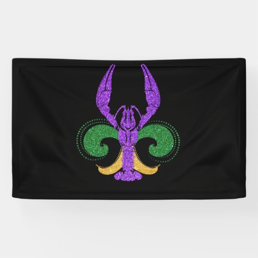 Phantastisch Mardi Gras Fleur Lis Crawfish New Orl Banner (Horizontal)