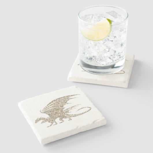 Phantastisch Mosaik Dragon Golden Steinuntersetzer (Seitenansicht)
