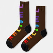 PHANTASTISCH POSTIVE FAPPING TEXT RAINBOW BROWN SOCKEN (Linkes Detail)