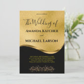 Phantastisch prächtiges Gold und Schwarz Einladung (Stehend Vorderseite)